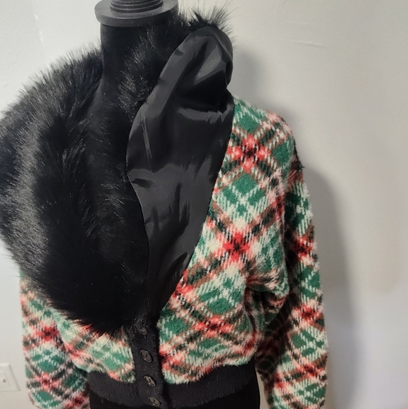 Sugar Thrillz Holiday Party Plaid Cardigan - Size S - Picture 7 of 9